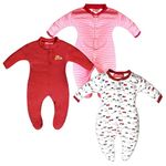 VParents Aqua Full Length Printed Baby Footies Sleepsuit Romper Pack of 3 - New Born (0-3 Months, Red)