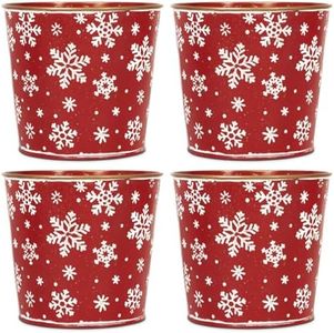 Putuo Decor Christmas Galvanized Metal Buckets, 5.9in Small Tin Buckets with Christmas Tree Pattern, 4Pcs Round Beverage Tub for Party Centerpiece Table Decor 5.9X5.3 in