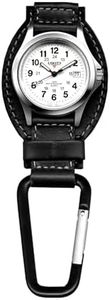 Dakota Leather Clip Watch, Black Leather Fob - Military Dial