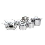 Lagostina Q939SC64 Tri-Ply Stainless Steel Multiclad Dishwasher Safe Oven Safe Glass Lid Cookware Set, 12-Piece, Silver