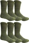 6 Pairs Of Mens Military Grade Thick Padded Terry Lined Cotton Socks, Ribbed, Dry Wicking, Heavy Duty Crew Sock Green