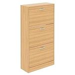 Vida Designs 3 Drawer Shoe Cabinet Cupboard Shoe Storage Organiser Pull Down Wooden Furniture Unit (Pine)