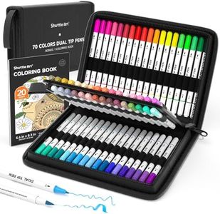 Shuttle Art Dual Tip Brush Pens, 70 Colours Fine and Brush Tip Markers Set with Portable Case & 1 Colouring Book, Felt Tip Colouring Pens for Adults and Children Colouring Calligraphy Journal Doodling