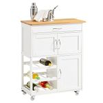 SoBuy FKW45-WN,Kitchen Storage Serving Trolley Cart with Rubber Wood Worktop,Kitchen Storage Cabinet