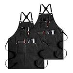 CONTAIL Chef Apron Adjustable Canvas Apron with Crossback and Large Pockets, Waterproof Kitchen Cooking Baking Bib (Black)