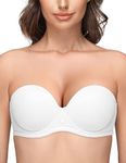 WingsLove Strapless Bras for Women Wireless Padded Bra Push Up Multiway Large Size Bra,White,34DDD