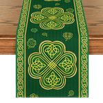 Artoid Mode Green Stripes Shamrocks St.Patrick's Day Table Runner, Seasonal Spring Kitchen Dining Table Runner for Home Party Decor 13x72 Inch