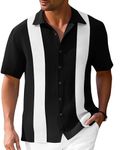 Mens Vintage Bowling Shirts Short Sleeve Button Down Guayabera Beach Shirts for Men, Black, Medium