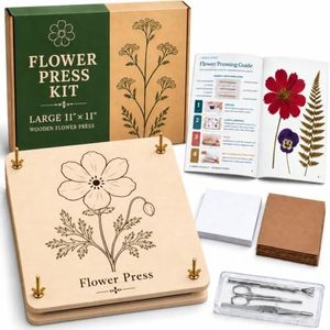 GearFreKit Wooden Flower Press Kit, 11 x 11 Inches, 10 Layers | 24 absorbent blotting sheets, a 12-page illustrated guide, spare hardware, and a printed kraft paper gift box