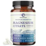 Magnesium Citrate Complex 500 MG for Calm, Relaxation, Constipation & Digestion Health Support | High Absorption Magnesium Supplement with Elemental Magnesium Oxide | Non-GMO, Soy-Free | 60ct