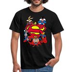 Spreadshirt Superman Logo, Bugs Bunny and Other Looney Tunes Heroes Men's T-Shirt, L, Black