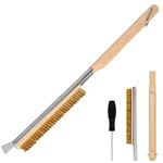 Aolso Pizza Oven Brush, 21" Brush and Stainless Steel Scraper for Pizza Stone, BBQ Grill Cleaning Brush Non Scratch Heat Proof Brass Bristles with Screwdriver, Outdoor Pizza Oven and Accessories