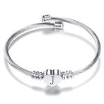 Luluadorn Women Heart J Initial Letter Charm Cuff Bracelets Expandable Stainless Steel Alphabet Name Bangle Bracelets Birthday Gifts