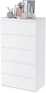 FOREHILL Cassettiera Camera da Letto,Comodino Camera da Letto a 5 cassetti, Mobiletto con Cassetti Design Moderno in legno,per Soggiorno, Camera da Letto, Corridoio, Cucina (Bianco)