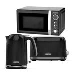 Geepas Electric Kettle 2 Slice Bread Toaster & Microwave Kitchen Set | 3000W 1.7L Textured Cordless Kettle | 2 Slice Toaster with 7 Level Browning Control | 700W Digital Microwave 20L, Black