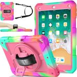 BMOUO Case for iPad 6th 5th Generation Case, iPad 9.7 Case 2018/2017, 3 Layer Shockproof [360 Swivel Stand][Hand Strap][Pencil Holder] Kids Case for iPad 6th 5th Gen, Rose