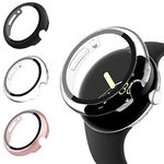 [3-Pack] Case for Google Pixel Watch 2/Pixel Watch Screen Protector with Tempered Glass, Hard PC All Around Coverage Protective Bumpers Cover for Google Pixel Watch 2023/2022 (Black+Clear+Rose Gold)