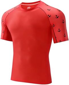 USKOY Men's Rash Guard T-Shirts UPF 50+ Baselayer Short Sleeve Skins Compression Performance Fit Tee 01Red Anchor XL