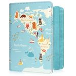 RSAquar Passport Holder for Women and Men, Premium Leather Travel Passport Wallet RFID Blocking Passport Cover, World Map