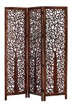 Room Divider Wood Floor Screen - Arbor Tree Antique Brown - Handcrafted 60 x 72 Three Folding Panel Partition - Free Standing Portable Reversible Small Space Privacy Decorative Screen - COTTON CRAFT