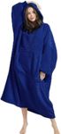 FIME. Oversized Wearable Blanket Sweatshirt Gifts for Women and Men, Warm and Cozy Giant Blanket Hoodie, Thick Flannel Blanket with Sleeves and Giant Pocket (Blue)