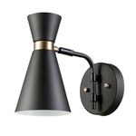 Globe Electric 65855 Belmont 1-Light Wall Sconce, Satin Black, Gold Accents