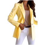 ClodeEU Womens Casual Blazers Solid Color Open Front Long Sleeve Work Office Jackets Dressy Work Outwear Ladies Elegant Jacket Coat Blouse Top Yellow, L