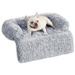 Feandrea FluffyHug Dog Sofa Bed, Dog Sofa Cover, Calming Dog Bed, M, for Small and Medium Dogs, 32 x 30 x 6.3 Inches, Washable Cover, Gray Ombré UPGW221G01