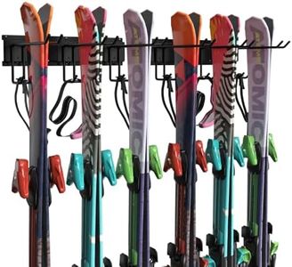 Shinoske Ski Rack Wall Mounted,Heavy Duty Steel Ski Wall Rack for Garage,Indoor Customizable Spacing Ski Holder for Wall,Snowboard Rack for 6 Pairs of Skis,Hold up to 300lbs