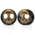 POBAISITER 2PCS Stainless Steel Ear Gauges Tunnels Expander Vintage Black Gold Skull 0g-1 inch Body Piercing Jewelry, 14mm(9/16"), Metal, sandstone