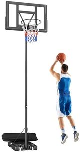 Soozier Portable Basketball Hoop Stand Outdoor, 4.4–10 ft Single Hand Rotation Adjustable Basketball Hoop with Shatterproof Backboard & Weight Bag for Backyard Driveway Fun