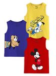 minicult Cotton Kids Vest with Mickey and Friends Character Prints(Yellow)(Pack of 3)(12-18 Months)