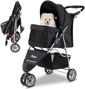 Costway 3-Wheel Pet Stroller for Small Dogs Cats up to 15 KG, Foldable Stroller w/ Breathable Mesh, Waterproof Cover, All-Terrain Wheels, Lightweight Travel Cat Stroller Jogger, Cup Holder & Storage Basket (Black)