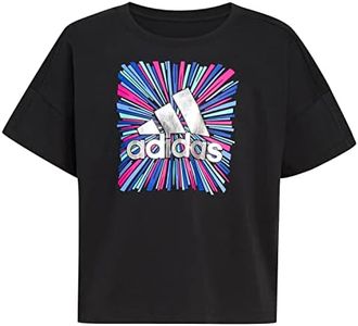 adidas Girls' Big Short Sleeve Loose Box Tee, Black, L (14)