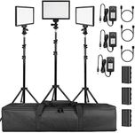 SUPON 3 Pack LED Video Light Stand Lighting Kit with Battery/Charger for Studio Photography YouTube Video Shooting,Bi-Color 3300K-5600K Ultra Slim Countinuous Output Lighting Panel