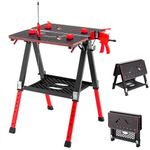 COSTWAY 2-in-1 Folding Workbench, 8 Adjustable Height Work Table & Sawhorse with 2 Quick Clamps, 4 Clamp Dogs & Tool Tray, Flip-Top Workstation Tool Stand, 450kg Capacity (Red, 70 x 65 x 60-91cm)