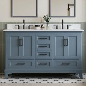 DELUXE LIVING 60 Inch Bathroom Vanity Double Sink, Steel Blue