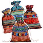 12pcs Ethnic Style Drawstring Gift Bag Cotton Reusable Grocery Bags 13x18cm, Pinowu Jewelry Coin Pouches Biodegradable Eco-Friendly Sachet Bags for Candy Wedding Party Valentine Favors