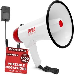Pyle Megaphone Speaker PA Bullhorn - Built-in Siren Rechargeable Battery, Auxiliary Jack 40Watts & 1000 Yard Range - Record Function Ideal for Cheerleading Fans, Coaches or for Safety Drills - PMP48IR