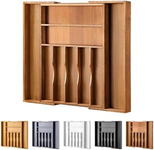 oridom Large Premium Acacia Silverware Organizer - Expandable Drawer Organizer & Utensil Organizer - 17"x19.7" Cutlery Tray with Dividers for Kitchen Utensils and Flatware (7-9 Slots) Acacia