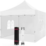 10x10 Pop Up Commercial Canopy Tent Instant Gazebo Portable Shade with 3 Removable Sidewalls, Windows, Wheeled Bag, 4 Ropes, 8 Tent Stakes for Patio Outdoor Event Wedding Party (10' x 10', White)