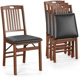 Folding Dining Chairs Set of 4, Solid Wood, Slatted Back, Padded Seat