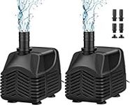 MOSFiATA 2 Pack Submersible Pump (1000L/H,25W), Ultra Quiet 400GPH Water Pump with 7.2ft High Lift, Fountain Pump with 8ft Power Cord, 4 Nozzles for Fish Tank, Pond, Aquarium, Statuary, Hydroponics