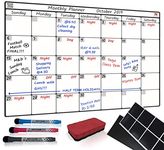 Magnetic Calendar Monthly Planner Whiteboard, Fridge, Wall or Cupboard Mounting System, Ideal Family Organiser, Reminder, Plus 8 Reusable Sticky Pads, Accessories Board, 3 Dry Wipe Markers & Eraser