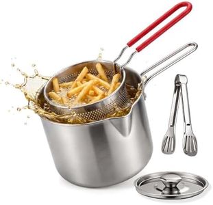 Personal Mini Deep Fryer Set, 304 Stainless Steel Oil Strainer Pot with Lift-Out Draining Basket & Food Tongs, Portable Small Oil Fryer Pot for Home Kitchen Use with Basket and Food Clip (5)
