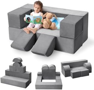 GarveeHome Kids Play Couch, 6Pcs Modular Kids Play Sofa for Playroom Bedroom, Kids Modular Couch Toddler Foam Sofa, Kids Convertible Sofa with Removable Cover, Dark Grey