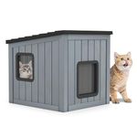 COSTWAY Waterproof Plastic Cat House, Indoor Outdoor Insulated Cat Shelter with Sloped Roof & 2 PVC Doors, Outside Pet Kennel Cave for Stray & Feral Cats Small Dogs Rabbits, 62.5 x 54 x 56.5cm