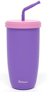 Bakerpan Silicone Straw Cup for Toddlers and Kids, 12 Ounce Silicone Cups with Straw (Purple)