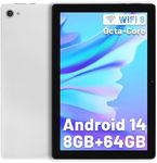 Android 14 Tablet 10 Inch Tablet Octa-Core 8GB+64GB(TF 1TB), Android Tablet 1280x800 HD IPS Tablet Wi-Fi 6 Model/Widevine L1/5000mAh/Dual Camera/Face ID Tablet PC 2024 - White