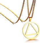 Rockyu WoNecklace for Men Stainless Steel Gold Plated Alcoholics Anonymous Necklace Triangle in Circle Pendant Simple Jewelry Chain 24 Inch Gifts for Men Women